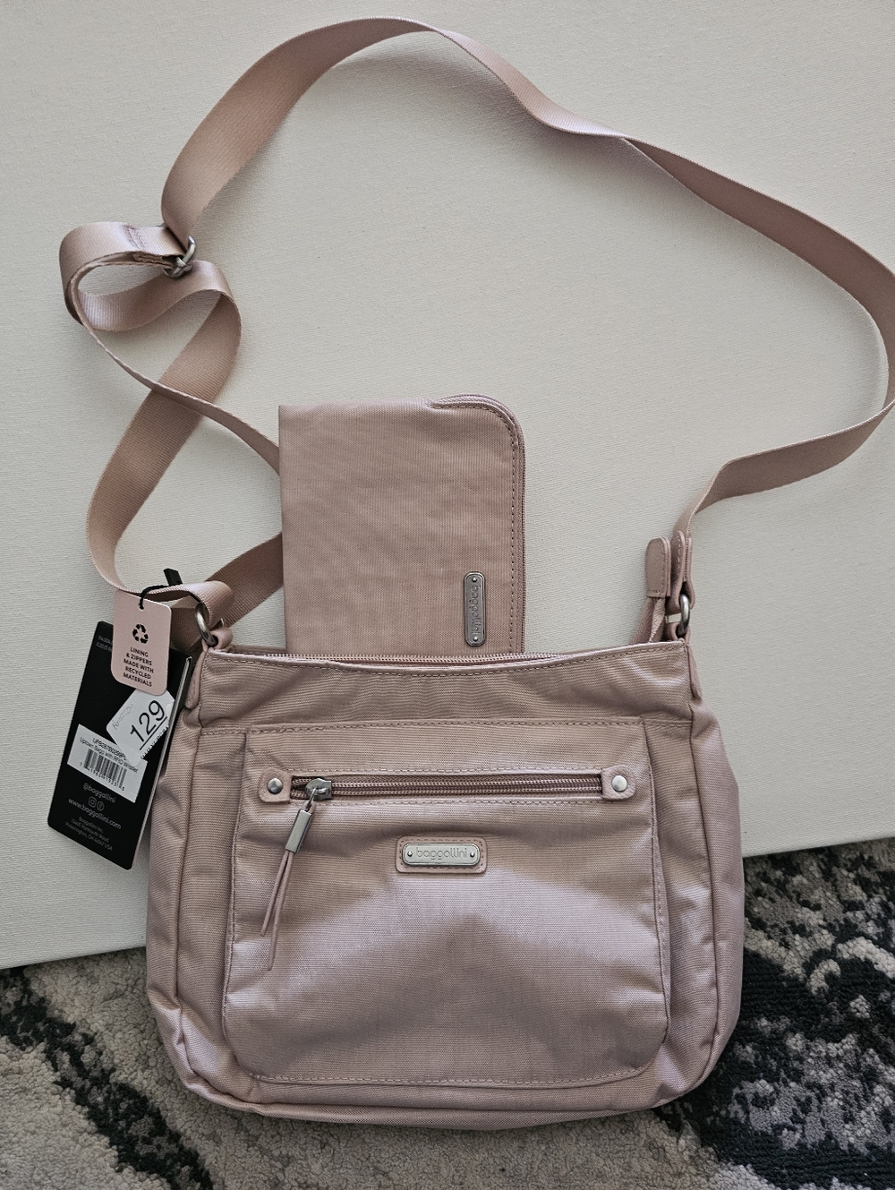 Baggallini Blush Pink Crossbody Bag with RFID Wristlet